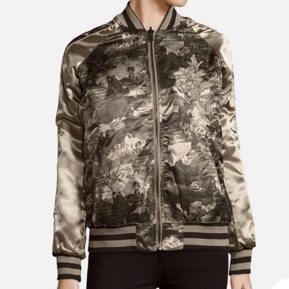 Members Only Bomber Jacket Green Peach Satin Reversible Full Zip - Picture 2 of 14